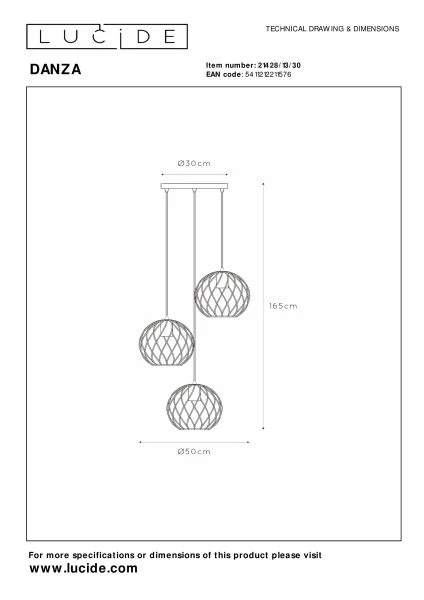 Lucide DANZA - Pendant light - Ø 50 cm - 3xE27 - Black - technical